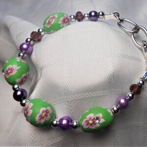No. 154 - Handmade bracelet with polymer clay beads and cristals